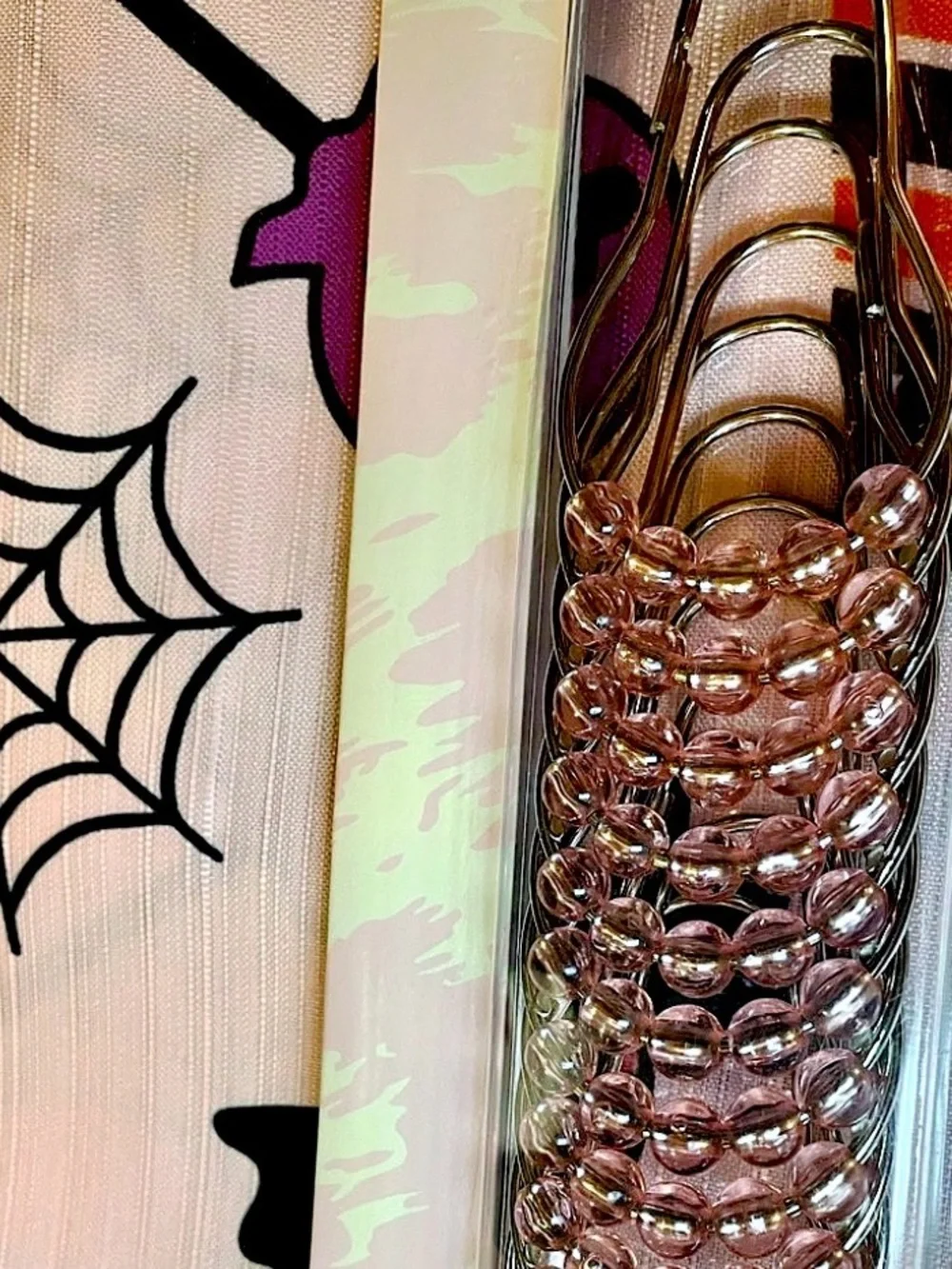 NWT Betsey Johnson Pink Halloween Spooky Spider & Candy Shower Curtain Set